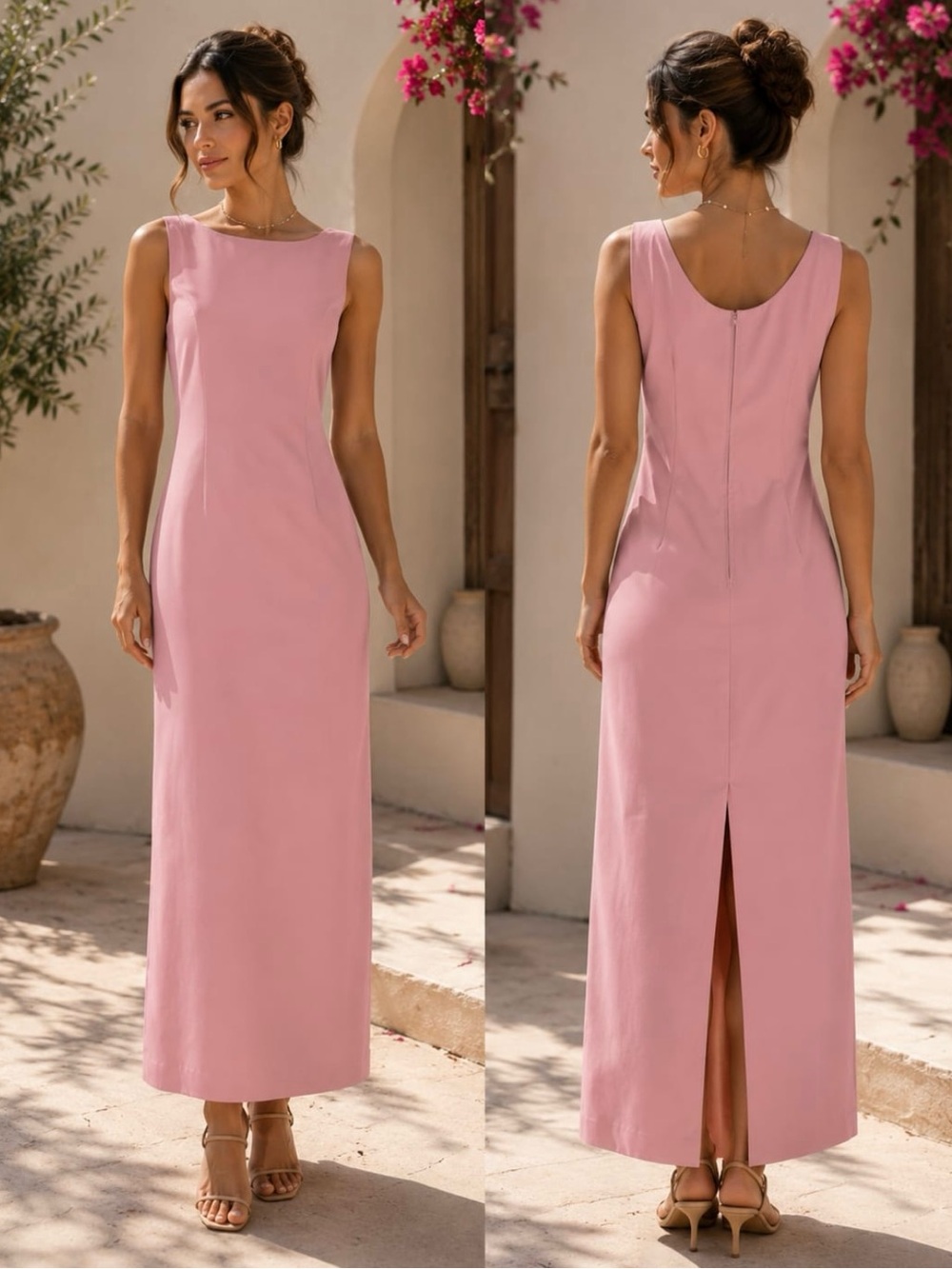Sleek Sleeveless Maxi Dress in Dusty Pink by